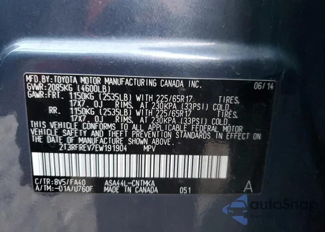 2014 Toyota Rav4 Xle из США, поврежденный, VIN 2T3RFREV7EW191904